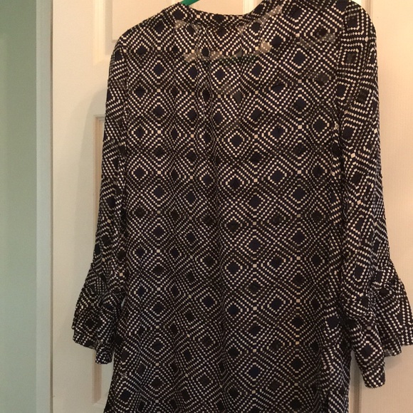 Tory Burch Ruffle Blouse Navy White Diamond Sheer Tunic Ruffle Blouse Shirt 8 - Picture 7 of 7